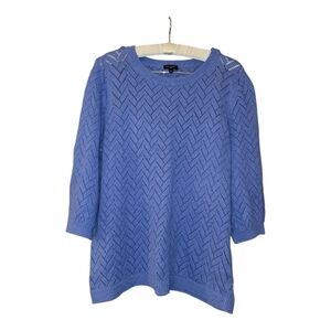Talbots Cotton Linen Pointelle 3/4 Sleeve Sweater 1X